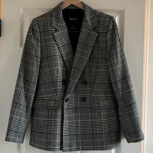 Madewell Black & Gray Plaid Double-Breasted Blazer